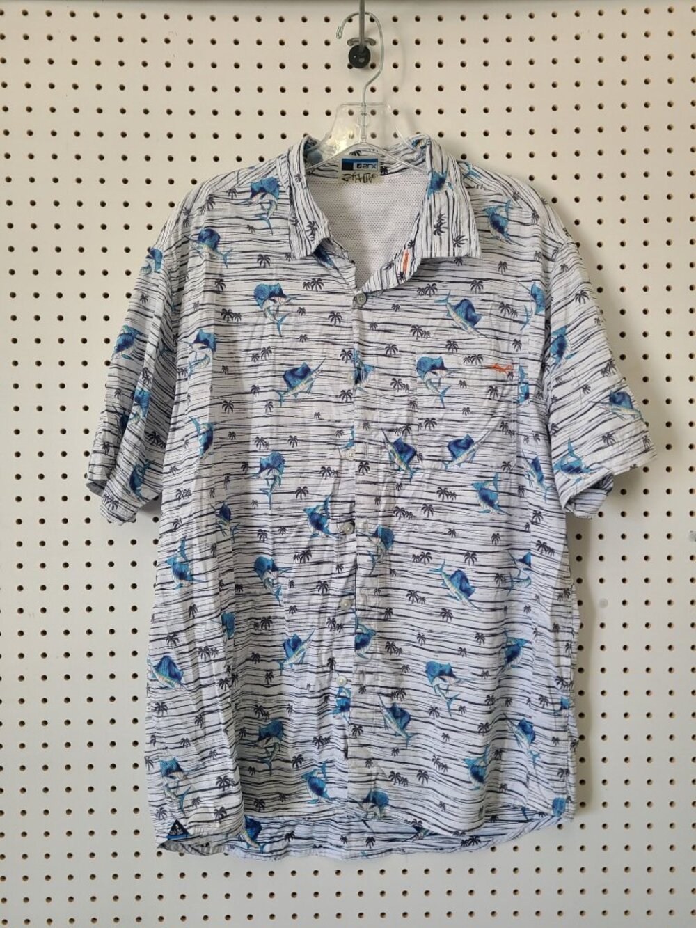 Salt Life Mens SLX Performance Fishing Shirt Size L Blue Marlin Print Short Slee